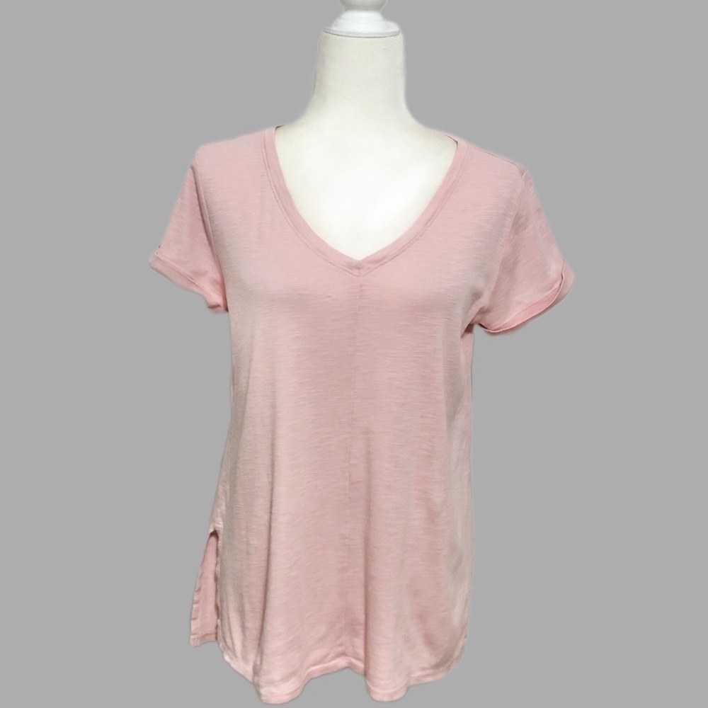 J.Jill Pale Pink Pima Cotton Short Sleeve V-neck Tee Small